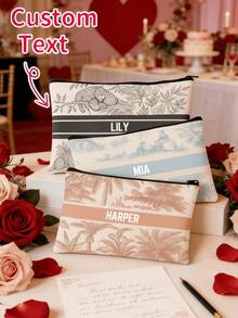 Personalized Fashion Polyester Cosmetic Bag With Makeup Pattern And Customized Name - Washable, Zipper Closure, Lightweight, Fade-Resistant, Foldable Makeup Bag, Personalized Toiletry Bag, Bridesmaid Makeup Bag, Bridesmaid Gift, Women's Gift, Anniversary Gift, Valentine's Day Gift, Birthday Gift, Wedding Gift, Best Friend Gift, Mom/Her/Girlfriend/Wife/Friend Gift, Cosmetic Bag, Travel Accessory - Multicolor - View 3