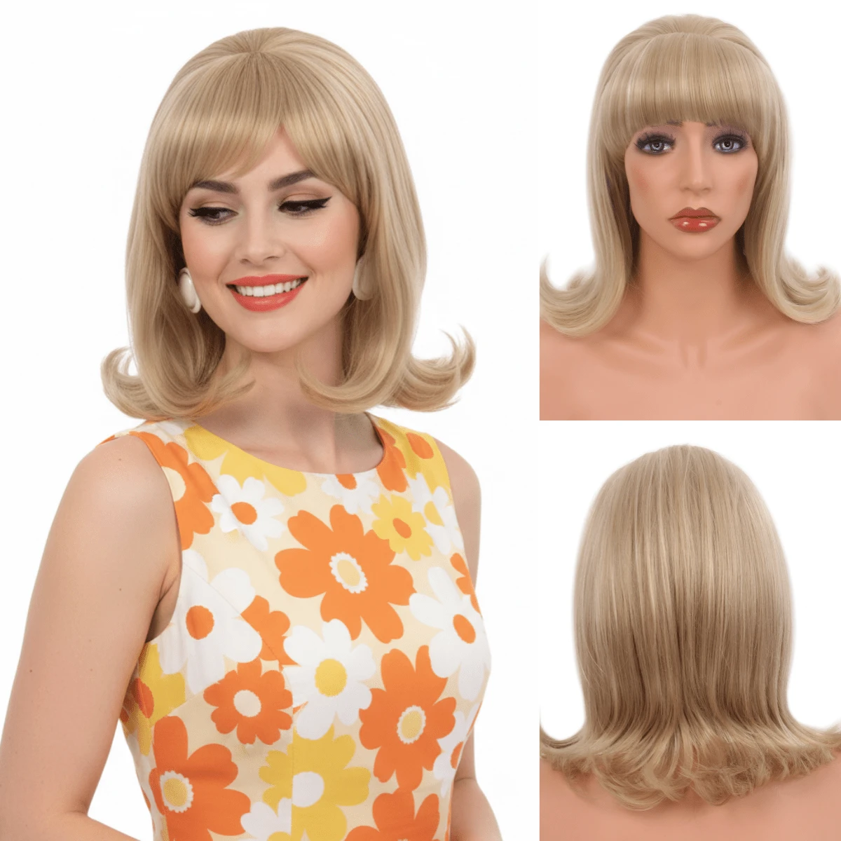 Blonde 60s Beehive Wigs For Women Pinup Pelucas 50s Synthetic Hair Wig For Women Ladies Daily Used Costume Cosplay Fancy Dress 1960s 1950s Retro Wigs - 亞麻金 - 查看 1