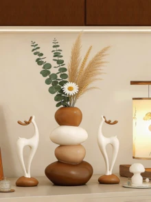 3件套树脂石花瓶，花瓶不可盛水，仅用于插放装饰性人造花，造型为幸运鹿和圣诞驯鹿，适用于客厅、餐厅、电视柜桌面装饰，可作为乔迁礼物，无需电源，也可用于家居装饰、圣诞节装饰、情人节房间装饰。 - 彩色 - 查看 3