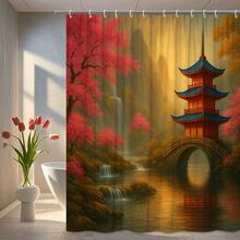 Elegant Pink And Blue Asian Inspired Shower Curtain Home Decor - White - View 7