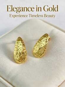 Stainless Steel Gold-Plated Ear Studs, Low Allergenic, Nickel-Free, Teardrop Ear Studs, Thick Gold Lady's Ear Studs, Fashion Declaration Geometric Texture Lightweight Anti-Allergy Ear Studs, Retro Jewelry Dance Party Gifts, Lady's Ear Studs, Fashionable Heavy And Unique Pendant Ear Studs, Lady's Gold Earring Set, Exquisite Gold-Plated Pendant Ear Studs, Anti-Allergy Ear Studs, Fashion Jewelry, Lady's Gifts, Party Gifts - Multicolor - View 2