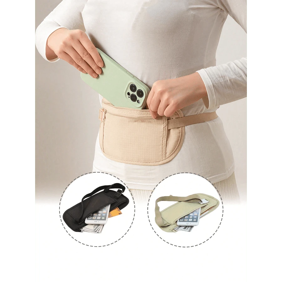 1pc Creative New Fashion Personalized Anti-Theft Concealed Travel Waist Bag, Slim Waterproof Sports Waist Pack Can Fit Phone, Keys, Cards, Coins, Earphones, Tissue, Passport And Other Items, Suitable For Daily Use, Sports, Running, Hiking, Cycling, Fitness, School And Home, Travel Essential, Holiday Travel Bag And Travel Accessory - Multicolor - View 1
