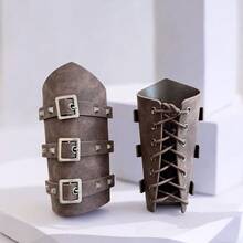 1pc Medieval Knight Prop Leather Handmade Rivet Wristband, Punk Gothic Cosplay Outfit Accessory (Order 2pcs For A Pair) Halloween - Black - View 1