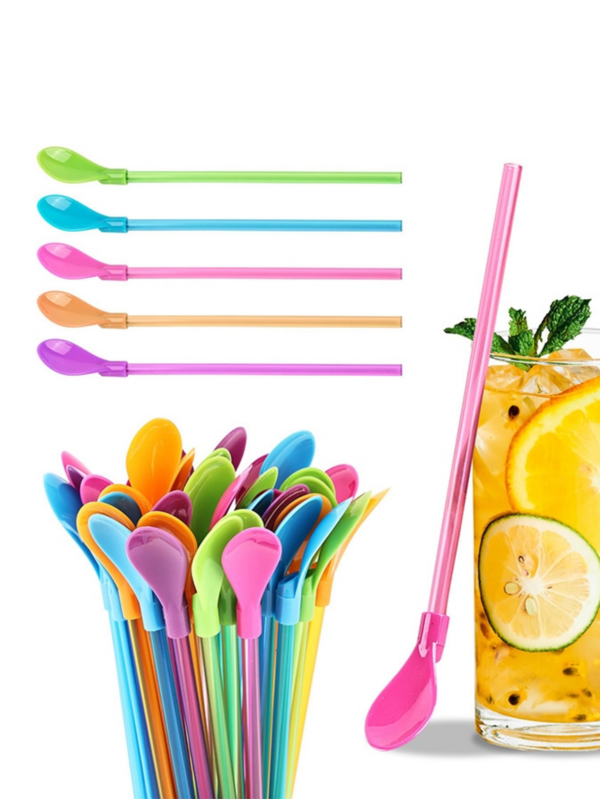 5/10pcs Creative Reusable Straw Spoons - Made Of PP Material, Suitable For Milkshakes, Smoothies, Bubble Tea, Iced Coffee - Great For Home, Camping, Picnic, Bar Party, Party Supplies, Birthday, Wedding, Holiday Celebration, Kitchen, School Supplies