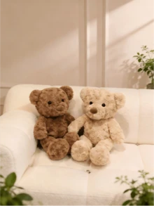 泰迪熊毛绒玩具，棕白相间卷毛绒，温暖舒适，可爱柔软，是送给儿童、男孩、女孩和成人的理想礼物，适合生日、复活节、春夏季节等各种场合。 - 彩色 - 查看 5