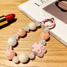 1 pièce Bracelet perlé coloré avec pendentif lapin bonbon mignon, accessoire de dragonne de téléphone adorable, cadeau pour les filles, porte-bonheur lapin, convient aux filles/couples, bracelet en verre d'agate imitation, cadeau idéal pour la Fête des Mères, Pâques, compatible avec Android et la plupart des smartphones, cadeaux pour la mère, la famille, les amis, les enfants, anniversaire, chaîne de téléphone pour les fêtes - Multicolore - Voir 2