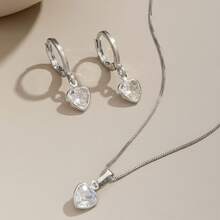 Gold-Tone Crystal Zirconia Heart Necklace And Earring Set - Màu Bạc Cổ - Xem 1