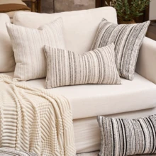 1 pezzo Federa per cuscino decorativo di lusso con texture bouclé quadrata, adatta per divano, soggiorno, camera da letto, stile fattoria, può essere anche usata come regalo, senza inserto per cuscino - Cachi-Beige - Visualizzare 7