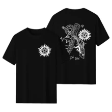 2026 New Supernaturals Printed Short Sleeved T-Shirt For Men And Women, Casual Fashion, Harajuku Hip-Hop, Y2K Short Sleeved Pullover, Summer Pure Cotton T-Shirt, Sports Shirt - 黑色 - 查看 6