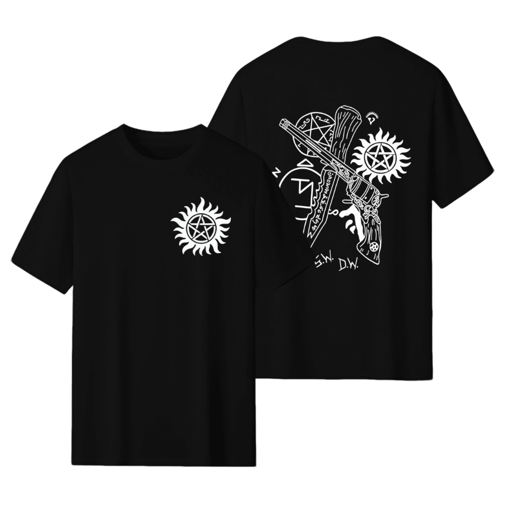 2026 New Supernaturals Printed Short Sleeved T-Shirt For Men And Women, Casual Fashion, Harajuku Hip-Hop, Y2K Short Sleeved Pullover, Summer Pure Cotton T-Shirt, Sports Shirt - 黑色 - 查看 6