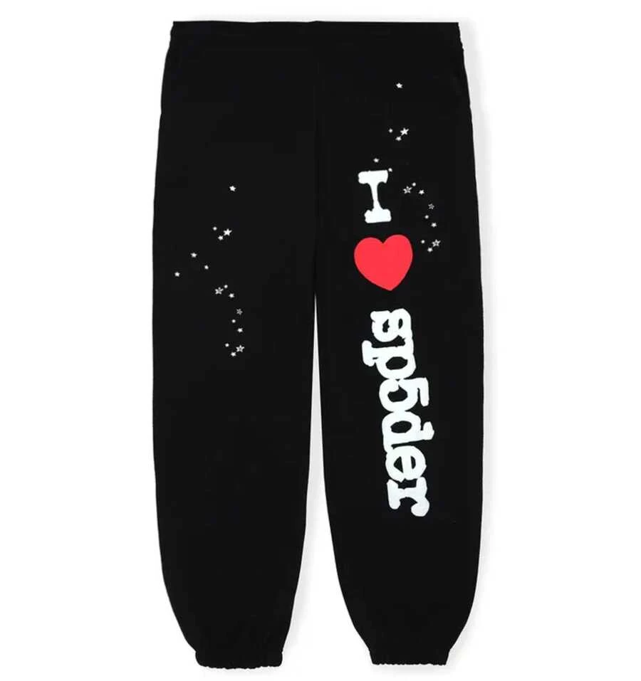 Sp5der I Heart SP5 Souvenir Hoodie Black And Matching Sweatpants Set | Premium Heavyweight Layering Outerwear |Unisex For Both Men And Women | Perfect Streetwear Set | Loungewear And Daily Casual Wear Set - Quần đen - Xem 1