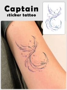 1张梦幻水彩凤凰临时纹身贴纸，尺寸为3.94*2.36英寸，饰以星星和新月元素，动感梦幻，适用于手臂、肩膀、腰部等身体部位，是节日、聚会、派对、送礼、惊喜的理想之选。防水防汗，持久耐用，易于粘贴和去除。 - 淺粉色 - 查看 4