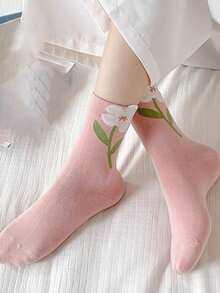 5 Pairs Cute Minimalist Fashion Versatile Mid-Calf Socks - Multicolor - View 2