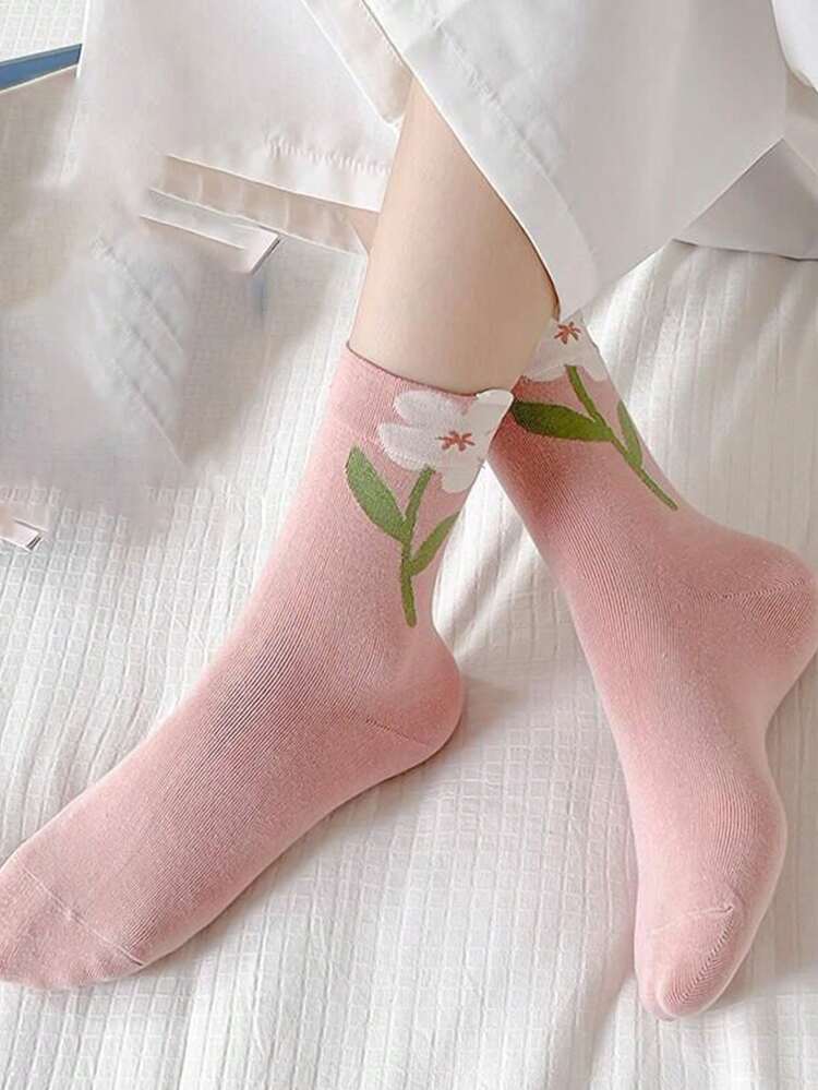 5 Pairs Cute Minimalist Fashion Versatile Mid-Calf Socks - Multicolor - View 2