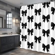 Black Bow Shower Curtain On White Background, Decorative Bath Curtain - White - View 7