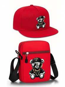 1pc/2pcs Hip Hop Bear Print Men's Baseball Cap And Crossbody Bag Set, Street Fashion Outdoor Sports Unisex Baseball Cap Flat Brim Hat And Shoulder Bag, Adjustable, Gift For Yourself Or Friends - 彩色 - 查看 7
