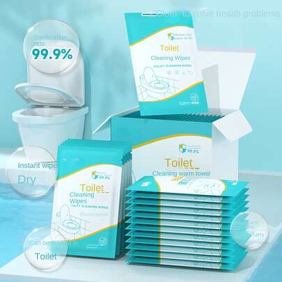 Toilet Seat Cleaning Wet Wipes, Hotel/Motel/Vacation Rental Portable Pack, 99.9% Antibacterial, Water-Soluble & Material