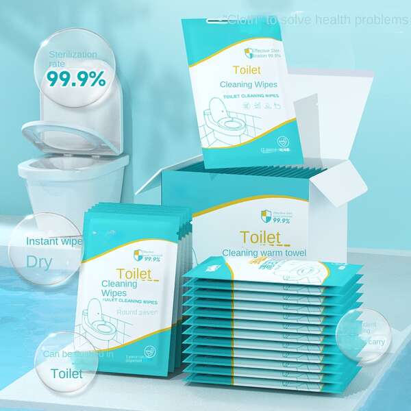 Toilet Seat Cleaning Wet Wipes, Hotel/Motel/Vacation Rental Portable Pack, 99.9% Antibacterial, Water-Soluble & Material