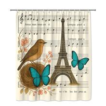 Tower Bird Shower Curtain, Floral Music Notes Design - White - View 6
