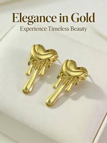 Stainless Steel Gold-Plated Ear Studs, Concave-Convex Texture, Low Allergenic, Nickel-Free, Heart-Shaped Ear Studs, Thick Gold Lady's Ear Studs, Fashionable Declaration Geometric Texture Lightweight Anti-Allergy Ear Studs, Retro Jewelry Dance Party Gifts, Lady's Ear Studs, Fashionable Heavy And Unique Pendant Ear Studs, Lady's Gold Earring Set, Exquisite Gold-Plated Pendant Ear Studs, Anti-Allergy Ear Studs, Fashionable Jewelry, Lady's Gifts - Multicolor - View 2