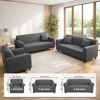 AMOROSA 6 Piezas Funda de Sofá Universal Elástica con Falda | Incluye 1 2 y 3 Plazas + Fundas de Cojín | Tela de Seda de Leche Suave y Fresca | Antideslizante No Se Mueve | Lavable a Máquina | Protección Contra Manchas | Ideal para Sala Hogar Hotel y Mascotas