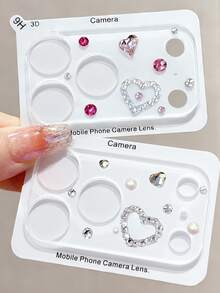 Cute Glitter 3D Pink Heart Love Diamond Pearl Transparent Glass Lens Protective Film Compatible With IPhone 17 Pro Max 17 Pro Series Stylish Girl Lens Protection Film Cover Accessories - Pink Heart Diamond - View 1