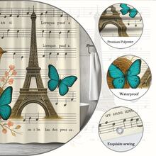 Tower Bird Shower Curtain, Floral Music Notes Design - White - View 5