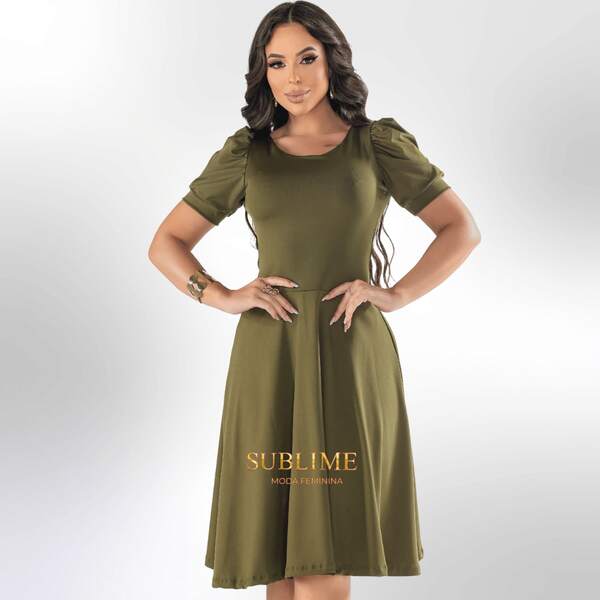 Vestido Midi Manga Princesa Soltinho Rodado