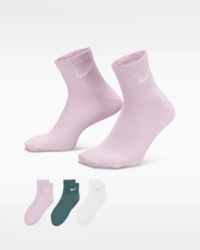Nike 3-Pack Unisex LTWT ANKLE Socks, Style SX7677-902