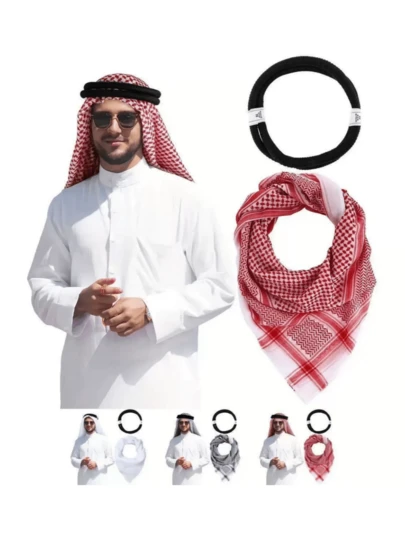 Arabic Headscarf And Headband Combination, Dubai Saudi Arabia Fashion Middle Eastern Men's Headscarf