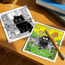 GDTME 一本可爱的小黑猫涂色书，共24页，设计温暖大胆，涂色时可放松身心，缓解压力。适合作为返校文具，或作为婚礼、音乐节、复活节和妇女节的礼物。送给家人和朋友也很棒，还可以用作办公用品或房间装饰。 - 可愛的小黑貓 - 查看 4
