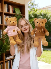 Rosa & braune Teddybär Plüsch Stofftier Puppe, Weiche lockige Fell Plüsch Puppe, Süße Plüsch Puppe Geschenk für Geburtstag, Weihnachten, Kindertag, Halloween, Erntedankfest, Ostern, Frühling/Sommer - Verschiedenfarbig - Übersicht 6