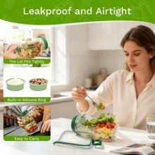 [Limited-Time Giveaway] Side-Opening Salad Jar, Mason Jar-Style Lunch Box, Perfect For Meal Prep; Leak-Proof, Airtight Salad Shaker With A Sauce Compartment; Dishwasher Ideal For The Office And Travel - 彩色 - 查看 4