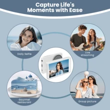 Magnetyczny monitor do vlogów – ładowalny magnetyczny ekran do selfie i vlogów | 3,6 V, podwójne zasilanie (bateria/USB), kompatybilny z telefonami z systemem iOS i Androidem | Do transmisji na żywo, tworzenia treści, selfie, w stylu głośnika (3,97 cala), 1250 mAh - Biały - Zobacz 8