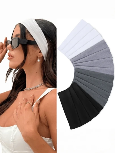 [16 piezas] Diadema deportiva suave y elástica de color liso para mujer, adecuada para entrenamiento, yoga, lavarse la cara, maquillaje, antifaz, actividades al aire libre, fiestas, escuela, universidad, uso diario. Accesorios para el cabello de mujer para vacaciones, atuendos elegantes, bufandas, bandanas, diademas suaves
