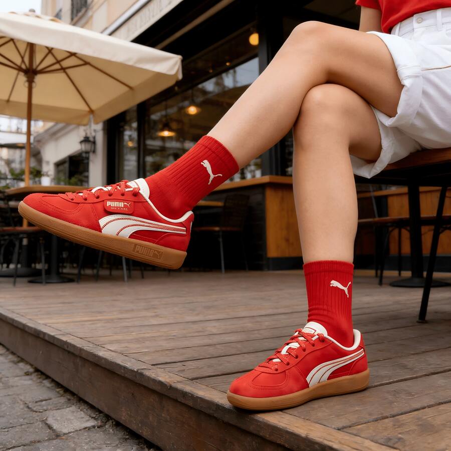 Puma Palermo Snaker Unisex Casual Sneakers, Fashion Low-Top Comfortable Skateboard Shoes, 401856-01 - Red--gold - View 1