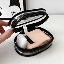 Bộ 2 chiếc (đen & trắng), Hộp đựng cáp mini trong suốt mới, Hộp đựng cáp du lịch di động kèm móc khóa sạc, Thích hợp sử dụng hàng ngày và du lịch, văn phòng phẩm, đồ dùng văn phòng, trang trí văn phòng - A - Xem 2