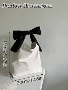 Personalized Name Canvas Tote Bag With Elegant Black Satin Ribbon, French Style Shoulder Bag, Customizable Single Initial, Suitable For Baby Shower Gift, Mom Bag, Valentine's Day Gift - Multicolor - View 2