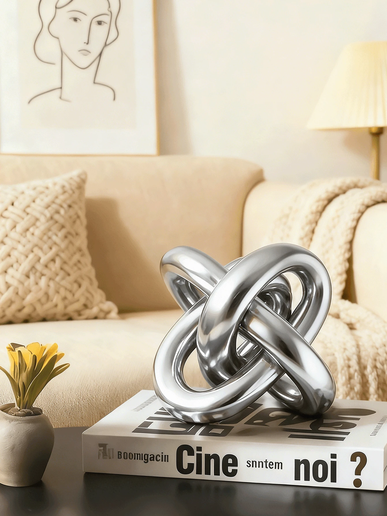 Decoración de escultura retorcida de plata, escultura redonda geométrica moderna, decoración de escritorio y pequeña estatua redonda, decoración del hogar, estantería, mesa de café, decoración de librería, regalo