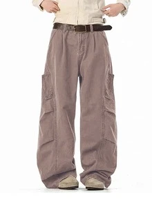 1件宽松褶裥阔腿休闲裤，100%纯棉，解构式宽松版型，春夏款 - 卡其色 - 查看 1