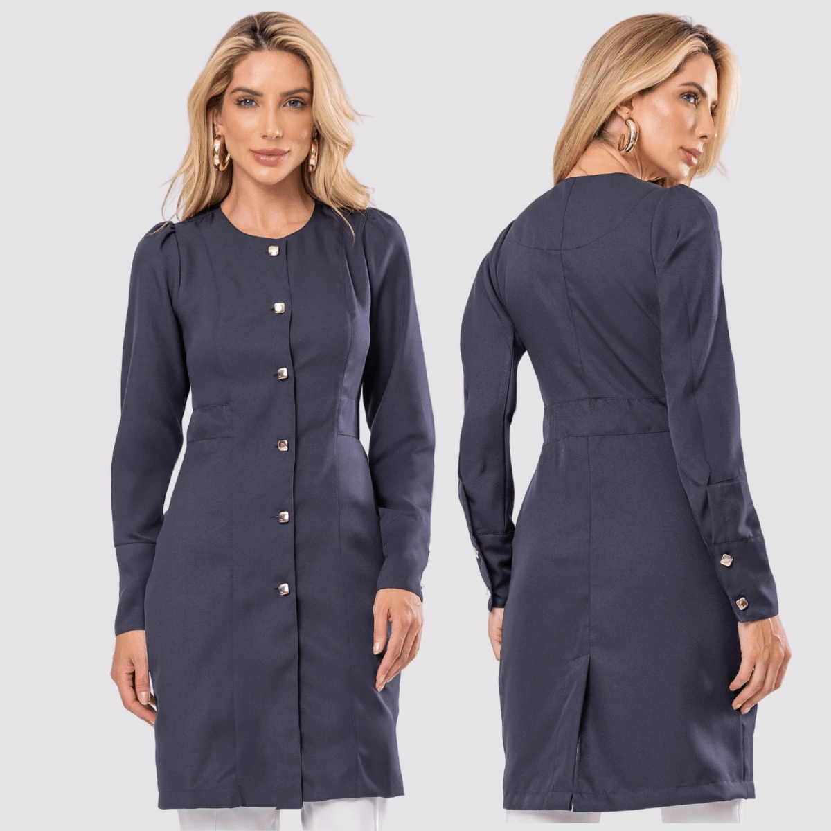 Women's Long Sleeve Button Gabardine Lab Coat Oli - Navy Blue - View 1