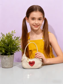 儿童心形女童手提包，新款秋冬时尚包包，公主风迷你钱包，超可爱托特包，圣诞节/生日礼物，糖果/口红/零食袋，金色、银色、粉色、紫色、白色、红色可选 - 彩色 - 查看 12