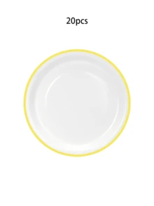 Set Piring Kertas Sekali Pakai Warna Kuning dan Putih Isi 20/40/60 Buah, Termasuk Piring Makan dan Piring Dessert, Cocok untuk Pesta, Ulang Tahun, Pernikahan, Liburan, dan Acara Lainnya - Latar belakang putih dengan batas kuning - View 12