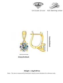 1pc U-Shaped Moissanite Inlaid 925 Silver Double Hoop Earrings, Suitable For Women's Daily Jewelry, Birthday, Christmas, Valentine's Day Gift - Gold - View 16