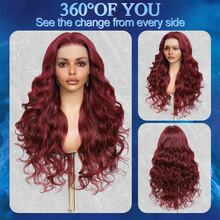 34 Inch #99J Burgundy Lace Front Wigs Blended Human Hair 13x4 HD Transparent Body Wave Lace Front Wigs Human Hair Pre Plucked Human Hair Wigs For Women - SBUG - View 2