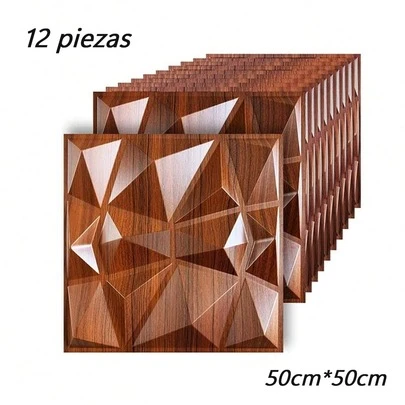12 Piezas 50x50 cm Paneles Decorativos 3D Imitación Veta de Madera PVC Alta Calidad para Decoraciones Interiores y Exteriores