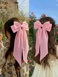 4pcs/Set Large Satin Bow Hair Clips For Women & Girls, Extra-Large Satin Bow Hair Clips, Pink French Hair Clips, Cute Aesthetic Ballet Style Hair Accessories Suitable For Wedding, Valentine's Day, Party, Daily Wear,Travel,Birthday - Pink - View 3