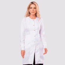 Women's Long Sleeve Button Gabardine Lab Coat Oli - White - View 2