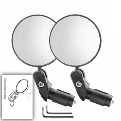 2pcs Handlebar Bicycle Rearview Mirror, 360 Degree Adjustable Rotating Handlebar Mirror, Adjustable Handlebar Mounted Convex Mirror, Suitable For Mountain Road Bicycles (Including Mounting Accessories)