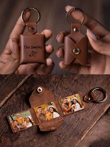 Custom Unisex Snap Button Fashionable Photo Album Keychain, 3 Photo Album Foldable Keychain, Mini Small Photo Album Valentine Photo Storage With Keychain, Mini Small Handmade Gift Personalized Romantic Photo Keychain - Multicolor - View 3